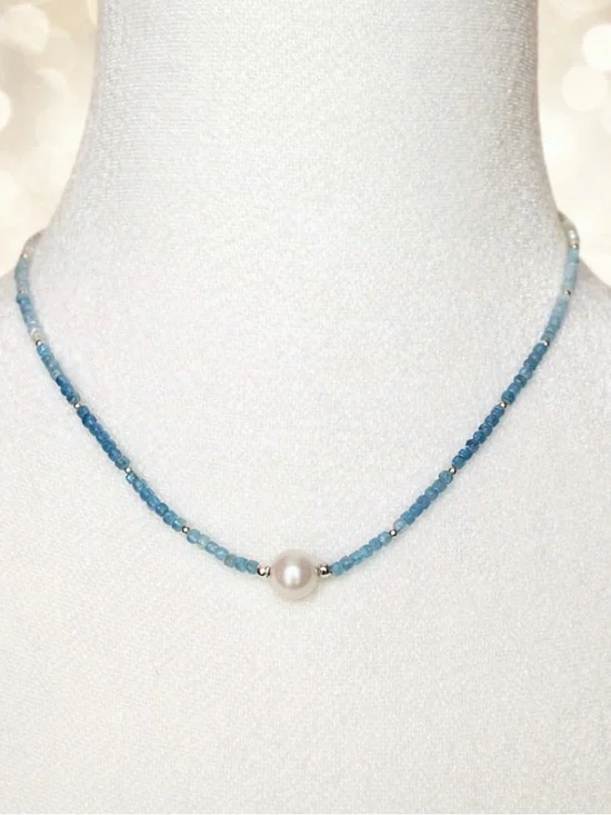 Handmade “Ocean Light” Aquamarine & Pearl Necklace Bracelet Set - Picture 4 of 6